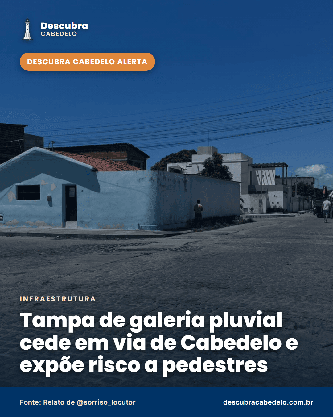 Tampa de galeria pluvial cede em via de Cabedelo e expõe risco a pedestres