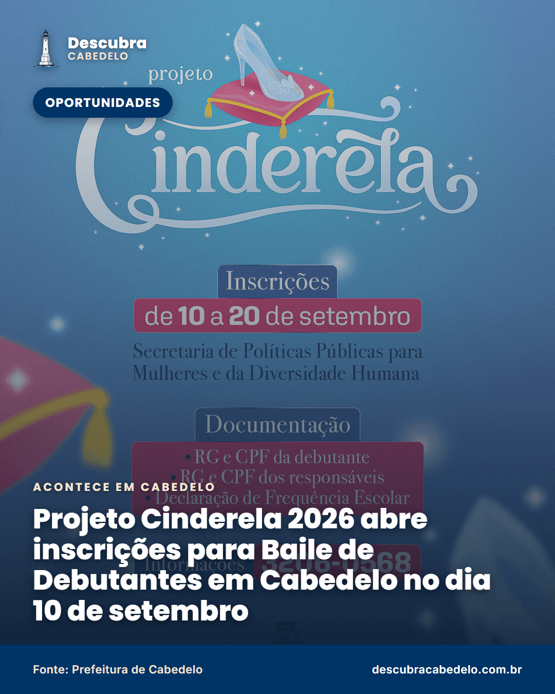 Cabedelo abre inscrições para o Projeto Cinderela 2026 nesta quinta (10)